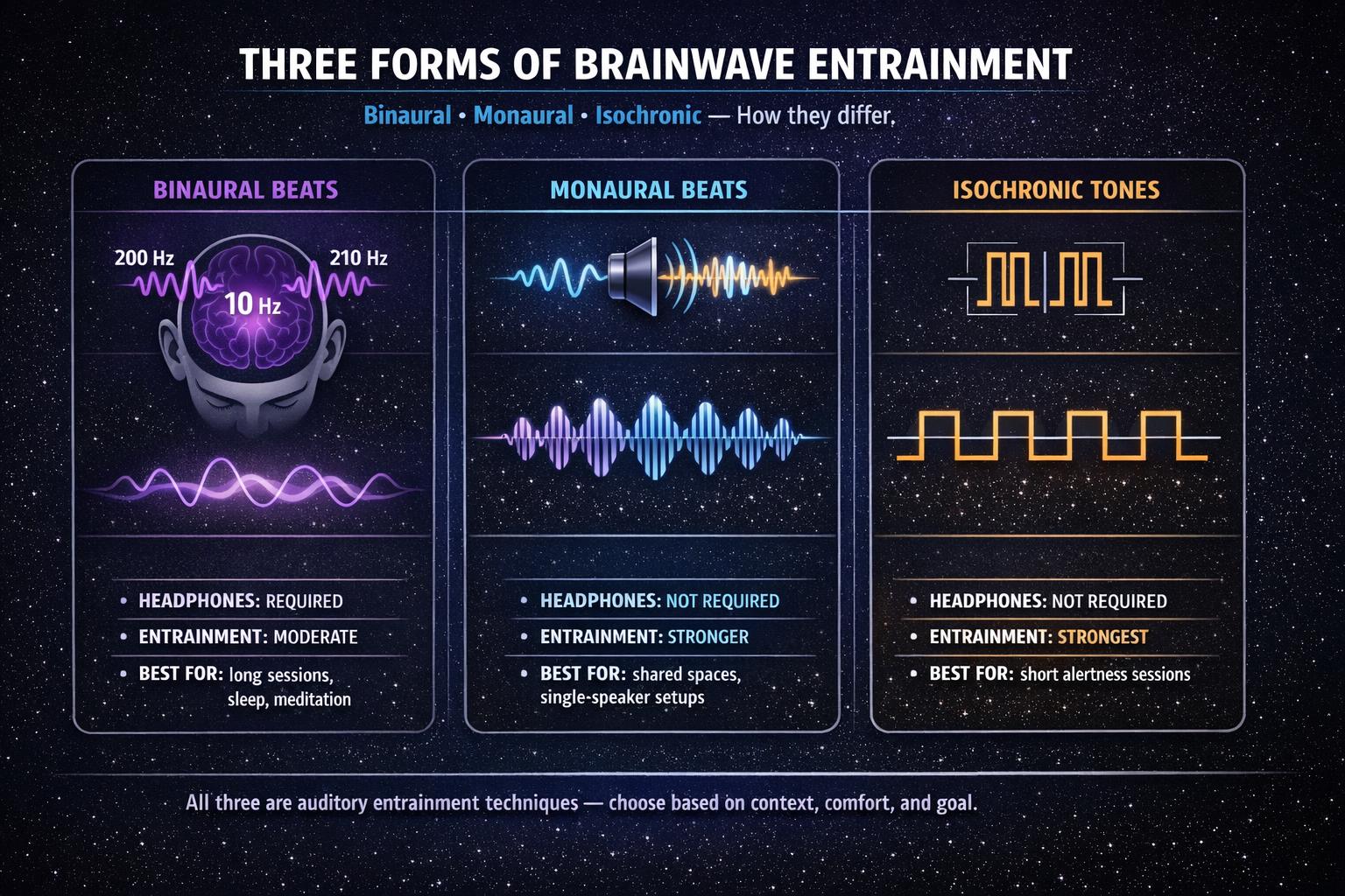 Binaural Beats vs. Isochronic Tones vs. Monaural Beats: Which Should You Use?