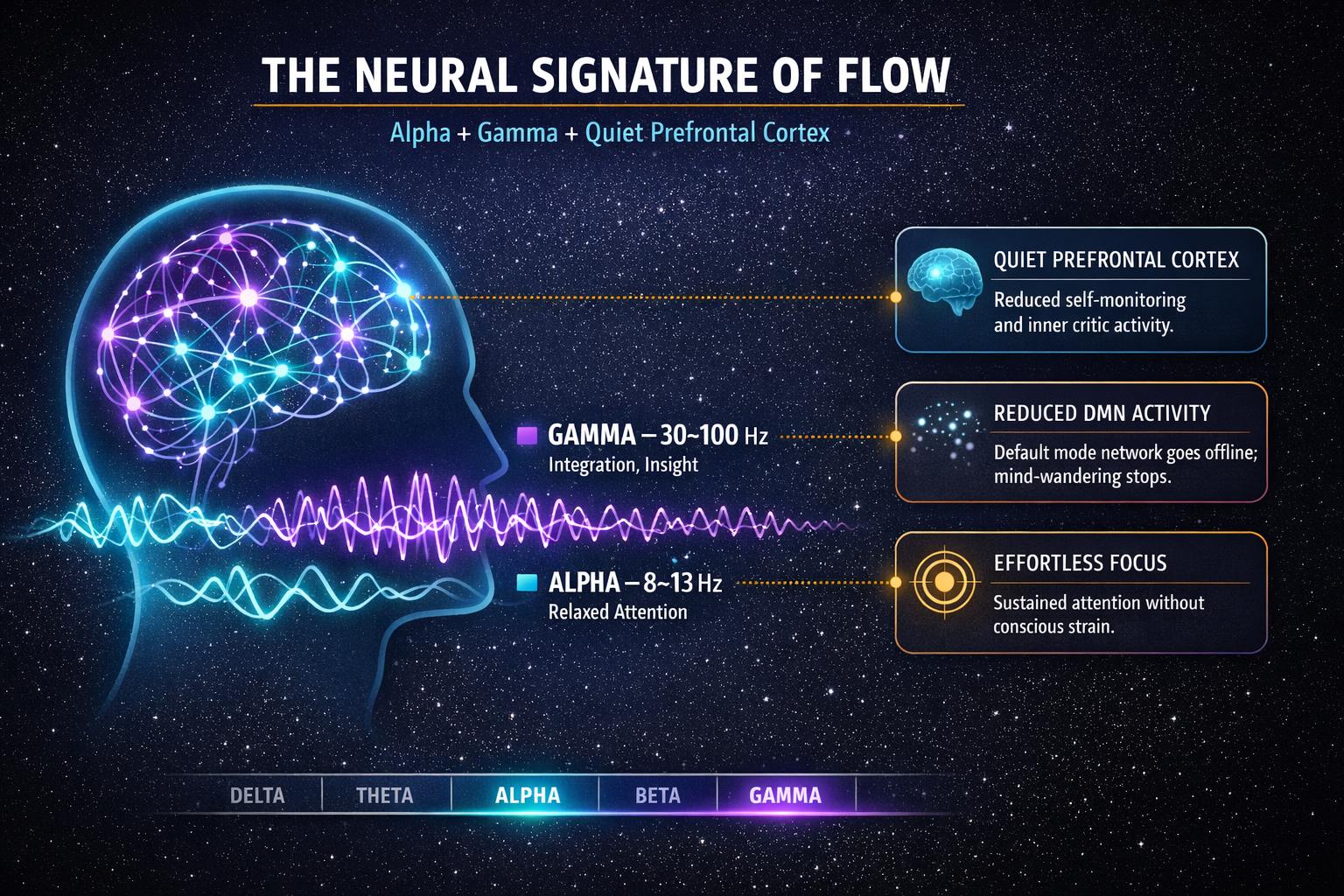 The Neuroscience of Flow State: Alpha, Gamma, and the Quiet Mind