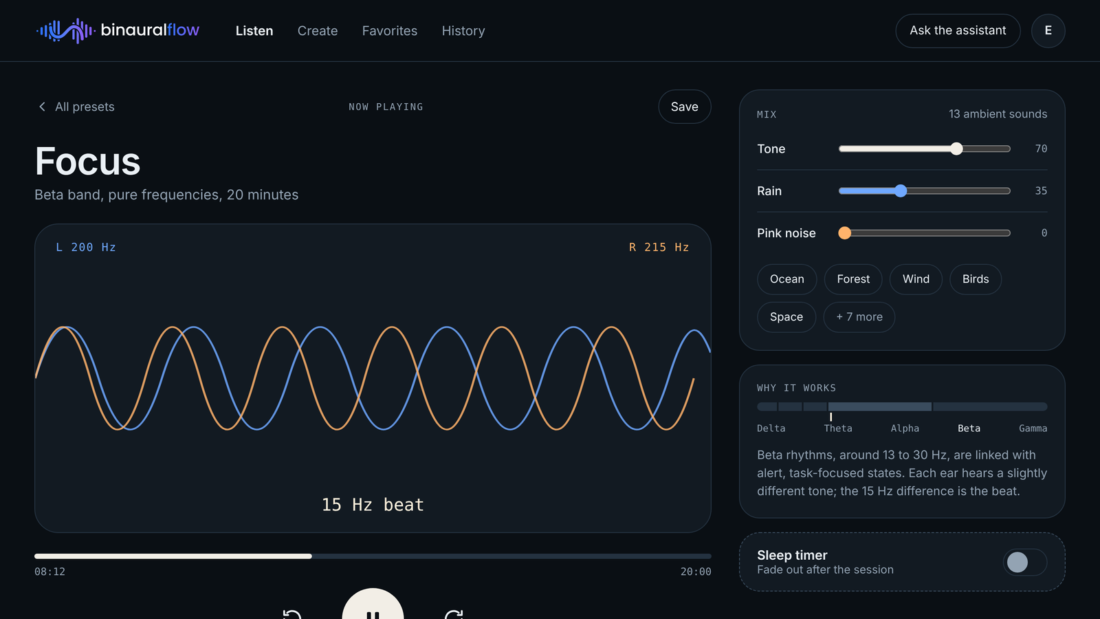 BinauralFlow player screen